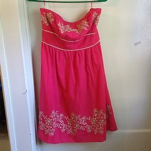 Flying Tomato Strapless Red Dress with Gold Embroidery, Large 100% cotton